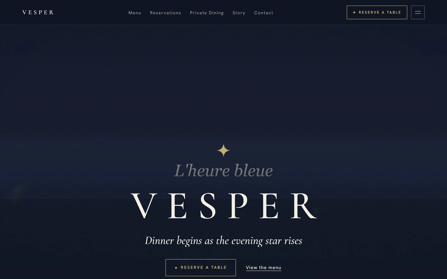 VESPER site — the evening-star welcome screen